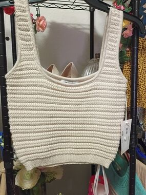 Workshop Republic Clothing Cream Textured Knit Cropped Tank